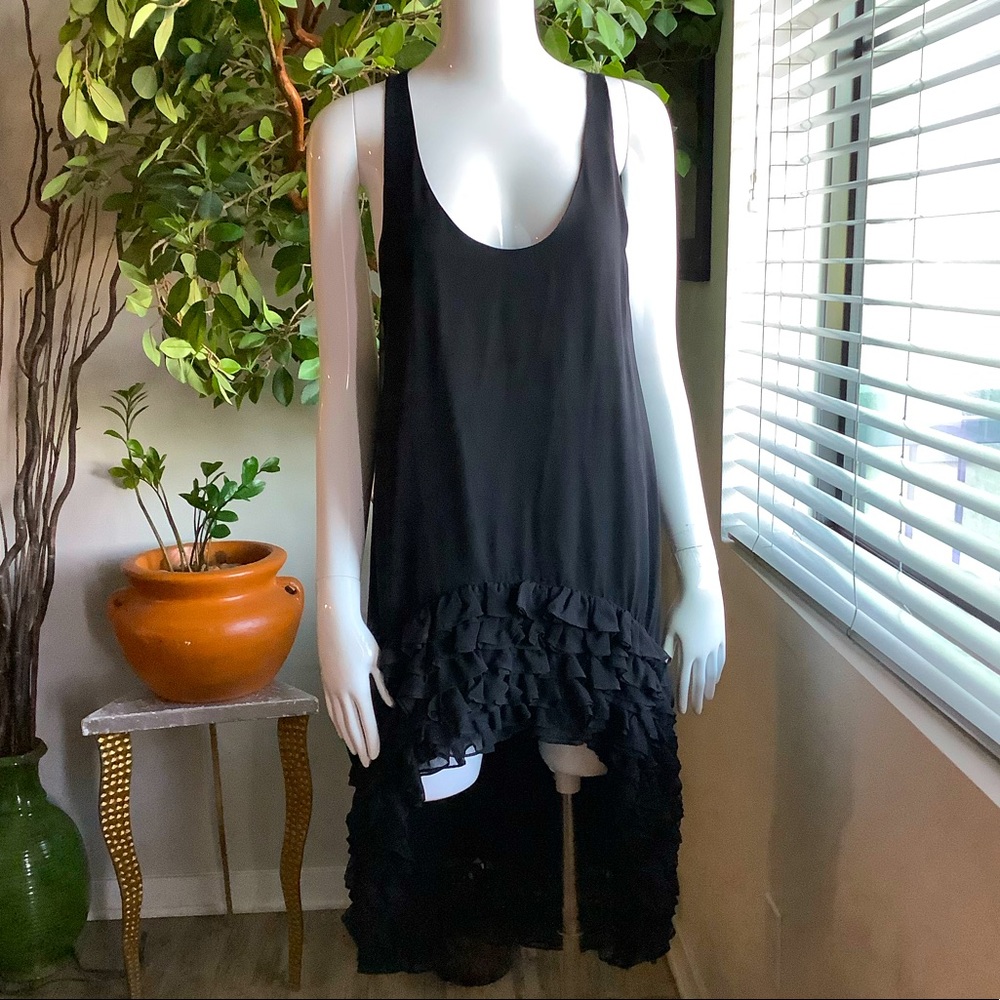 Thomas Wylde Silk High/Low Ruffle Bottom Dress
